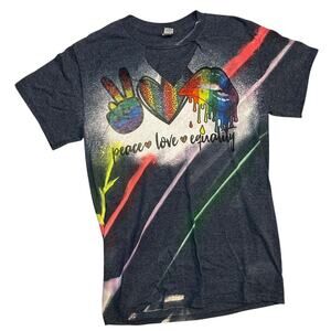 Peace Love Equality Rainbow Pride Graphic Tee Cutout Neck S LGBTQ Shirt